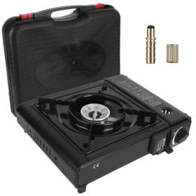 1Pc 3300W Portable Camping Stove Butane Canister Dual Fuel Burner Piezo Electric Ignition Single Burner With Automatic Tank Ejection Overpressure (Option: Black)