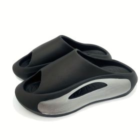 Men's Color Block Slides Casual Lightweight Non Slip Slippers, Open Toe Shoes For Indoor Outdoor Beach Shower, Spring And Summer (Color: Black Silver, size: 7.5-8)