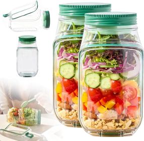 Salad To Go Food Container – Durable Food Grade Salad Jar with Side Opening – Anti-Sogging Food Containers for Lunch (Quantity: Salad Containers Green-2PACK)