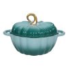 Pumpkin Dutch Oven 4.5 QT With Lid Cyan Enamel Cast Iron Cooking Pot Shape Soup Pot Serves 3-5 Christmas Thanksgiving Decor Gift